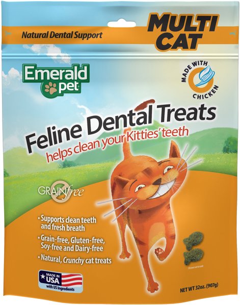 Emerald Pet Feline Dental Multicat Chicken Flavored Adult Crunchy Dental Treats, 32-oz bag slide 1 of 2