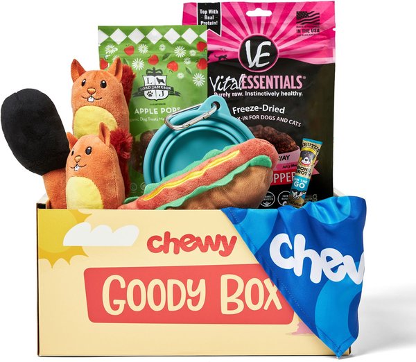 GOODY BOX Summer Dog Toys, Treats & Bandana, Small/Medium 