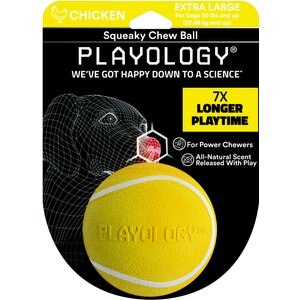 Playology All Natural Chicken Scented Squeaky Dog Chew Ball, Yellow, X-Large