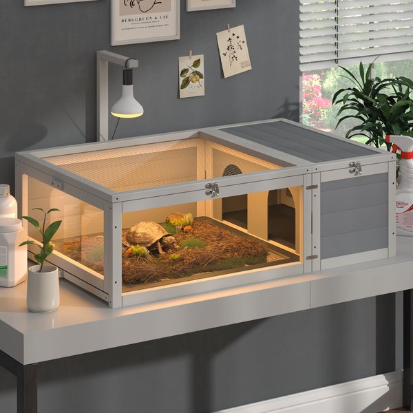 Coziwow by Jaxpety Wooden Tortoise House with Removable Trays Reptile Habitat, Grey slide 1 of 10