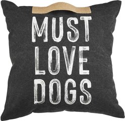 Mud Pie Jute Must Love Dogs Handle Pillow, Black