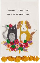 Mud Pie Funny Beware Embroidered Dog Tea Towel, Cream