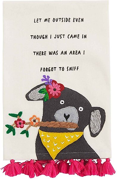 Mud Pie Funny Embroidered Let Me Outside Dog Tea Towel, Cream slide 1 of 2