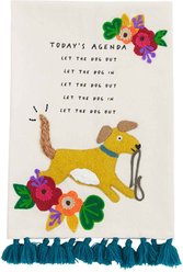 Mud Pie Funny Embroidered Today's Agenda Dog Tea Towel, Cream