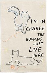 Mud Pie Funny I'm In Charge Cat Kitchen Tea Towel, Cream