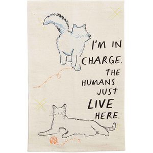Mud Pie Funny I'm In Charge Cat Kitchen Tea Towel, Cream