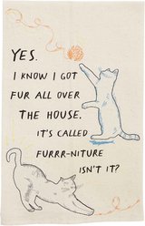 Mud Pie Funny Fur All Over Cat Kitchen Tea Towel, Cream