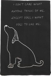 Mud Pie Embroidery Don't Care What Anyone Thinks Dog Tea Towel, Black