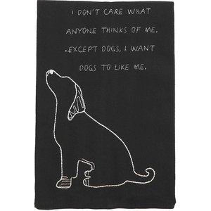 Mud Pie Embroidery Don't Care What Anyone Thinks Dog Tea Towel, Black
