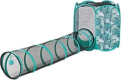 Frisco Mesh Outdoor Pop-up Cat Hexagon Playpen & Tunnel, Leaf, 30-in L x 27-in H