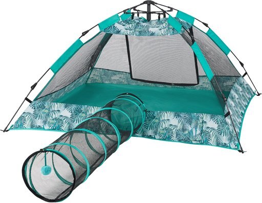 Frisco Mesh Outdoor Pop-up Cat Playpen Tent & Tunnel, Leaf, 71-in L x 39-in H