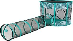 Frisco Mesh Outdoor Pop-up Cat Round Playpen & Tunnel, Leaf, 36-in L x 24-in H