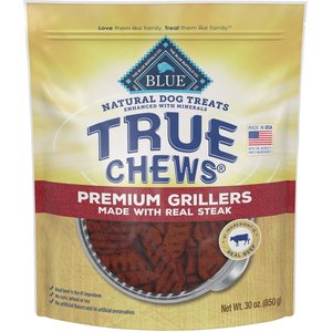 Blue Buffalo True Chews Premium Grillers with Real Steak Grain-Free Dog Treats, 30-oz bag