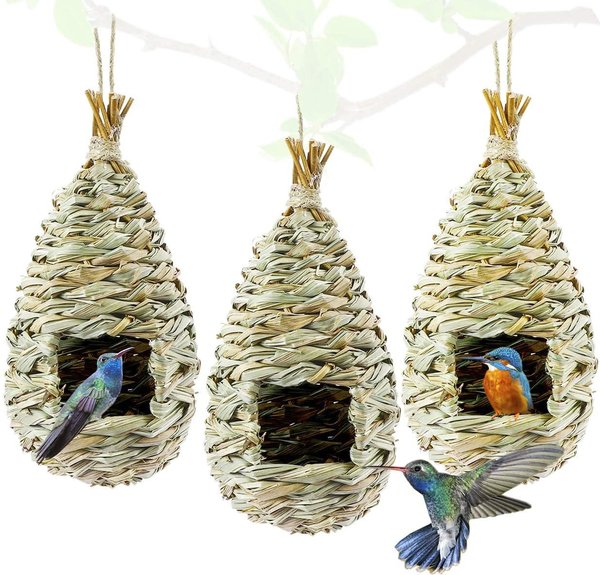 SunGrow Woven Nest, Food Feeder, Cage Accessory, Outdoor Hanging Finch & Hummingbird Bird House, 3 count slide 1 of 6