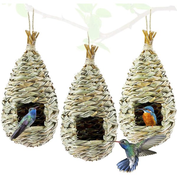 Hanging Handwoven Straws Hummingbird Bird Nest House Cage Roosting Pocket 