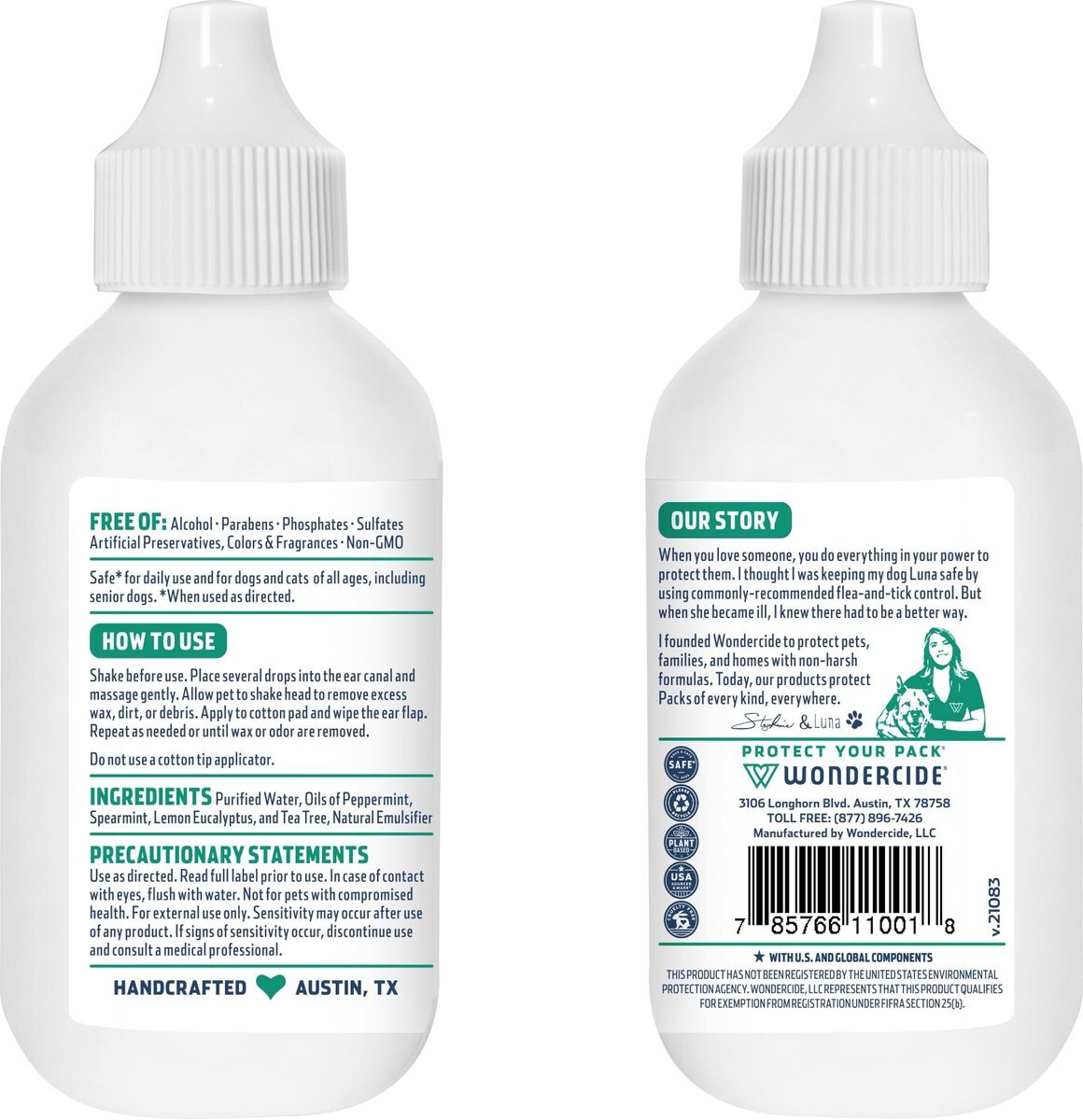 WONDERCIDE Dog & Cat Ear Wash, 2oz bottle