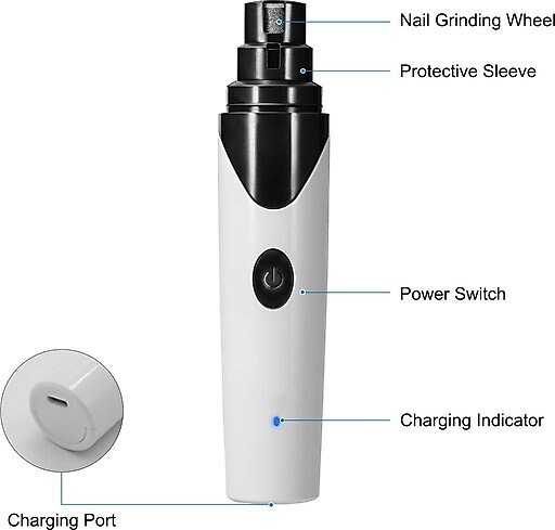 Casfuy Rechargeable Small Dog & Cat Nail Grinder, White