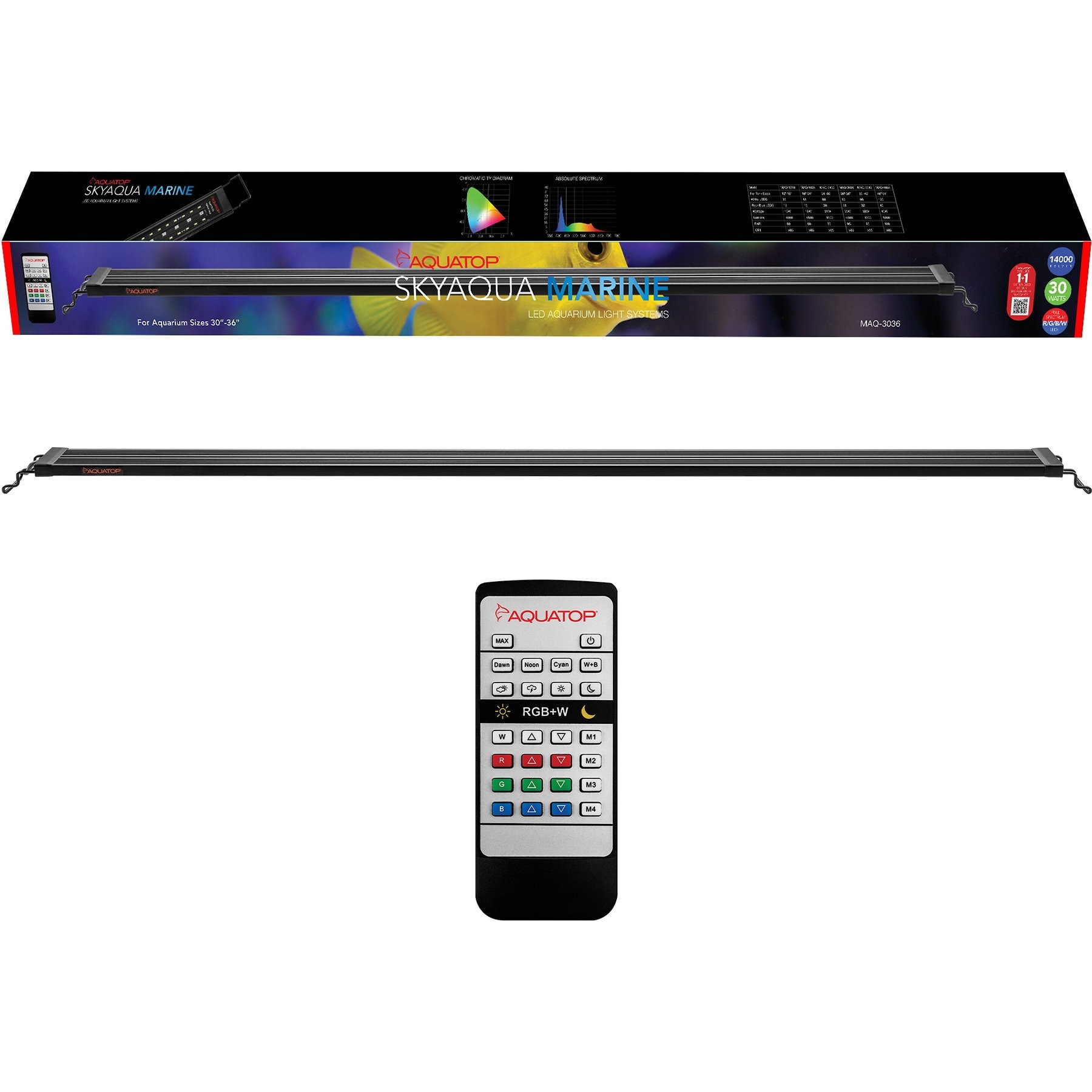 Aquatop SkyAqua Marine IR Remote LED Salt Water Aquarium Light, 30W