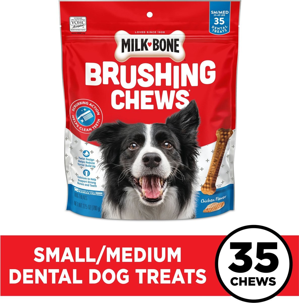 MILKBONE Brushing Chews Daily Dental Dog Treats, 27.5oz bag
