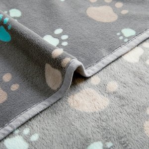 Allisandro Microplush Fleece Polyester Dog & Cat Blanket, Grey Paw, Large