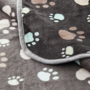 Allisandro Microplush Fleece Polyester Dog & Cat Blanket, Grey Paw, Large