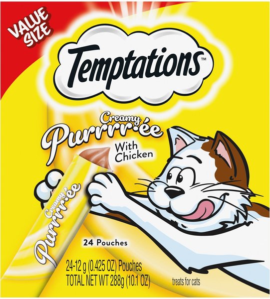 TEMPTATIONS Creamy Puree with Chicken Lickable Cat Treats 0.425 oz pouch 24 count Chewy