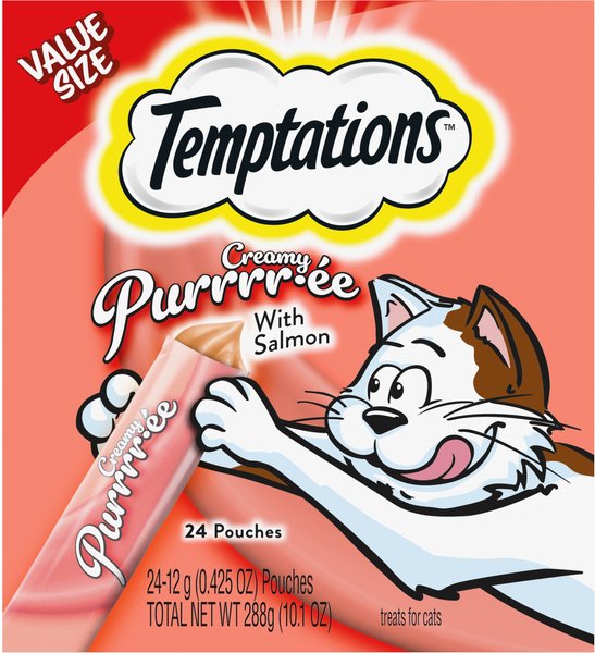 Temptations Creamy Puree with Salmon Lickable Cat Treats, 12-gram pouch, 24 count slide 1 of 10