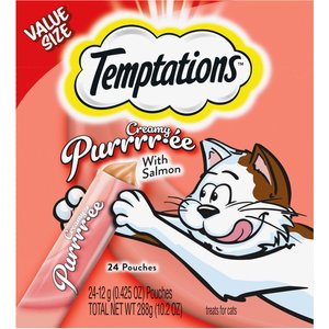Temptations Creamy Puree with Salmon Lickable, Squeezable Cat Treat, 12-gram pouch, 24 count