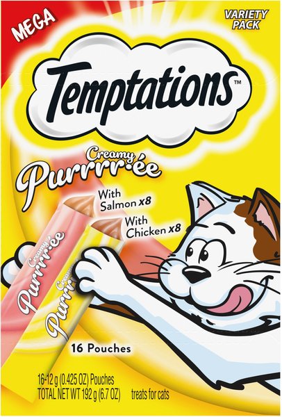 Temptations Creamy Puree Salmon & Chicken Variety Pack Lickable Cat Treats, 0.425-oz, 16 count slide 1 of 10