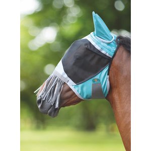 Shires Equestrian Products Deluxe Horse Fly Mask w/ Ear & Nose Fringe, Green, Small Pony