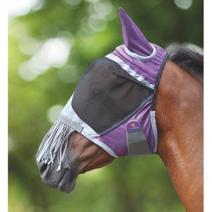 Shires Equestrian Products Deluxe Horse Fly Mask w/ Ear & Nose Fringe, Purple, Small Pony