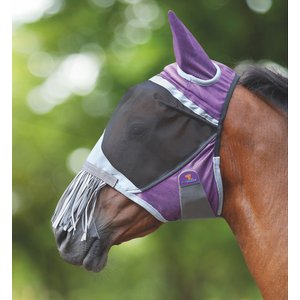 Shires Equestrian Products Deluxe Horse Fly Mask w/ Ear & Nose Fringe, Purple, Cob