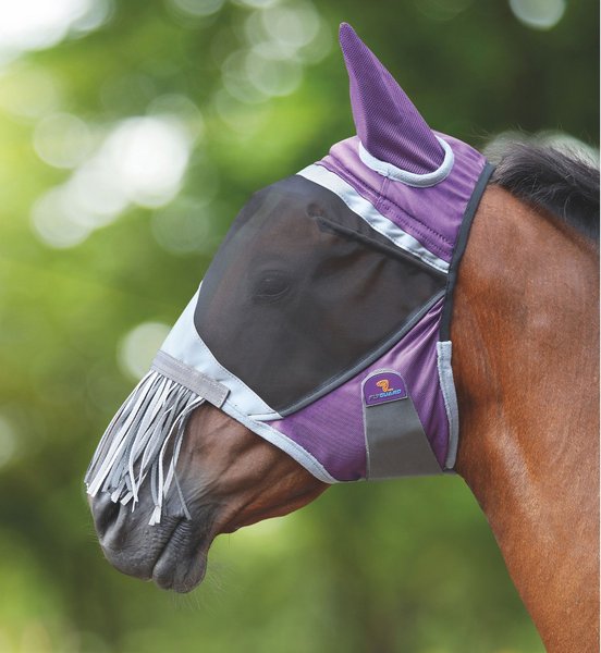 Shires Equestrian Products Deluxe Horse Fly Mask w/ Ear & Nose Fringe, Purple, Full slide 1 of 1