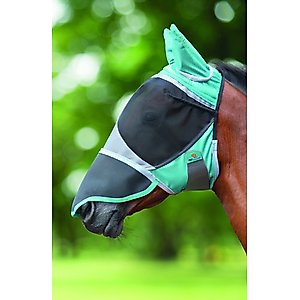 Shires Equestrian Products De-Luxe Horse Fly Mask with Ears & Nose, Green, Full