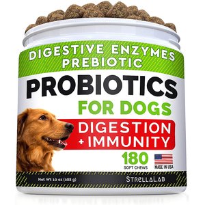 StrellaLab Dog Probiotics Enzymes Prebiotics Fiber Digestive Supplement, 180 count