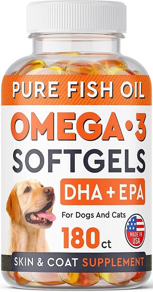 StrellaLab DHA EPA Omega 3 Fish Oil Softgels Dog Skin Coat Supplement 180 count