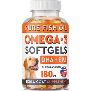 StrellaLab DHA + EPA Omega-3 Fish Oil Softgels Dog Skin & Coat Supplement, 180 count