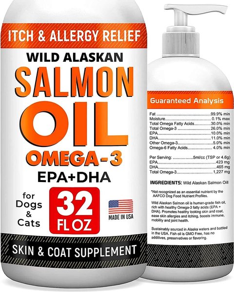 StrellaLab DHA + EPA Omega-3 Wild Alaskan Salmon Oil Cat & Dog Skin & Coat Supplement, 32-oz bottle slide 1 of 6