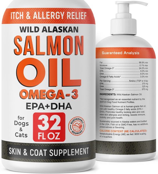STRELLALAB DHA EPA Omega 3 Wild Alaskan Salmon Oil Cat Dog Skin Coat Supplement 32 fl oz bottle Chewy