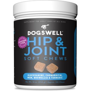 Dogswell Hip & Joint Chicken Liver Flavored Soft Chew Joint Supplement for Dogs, 16-oz jar