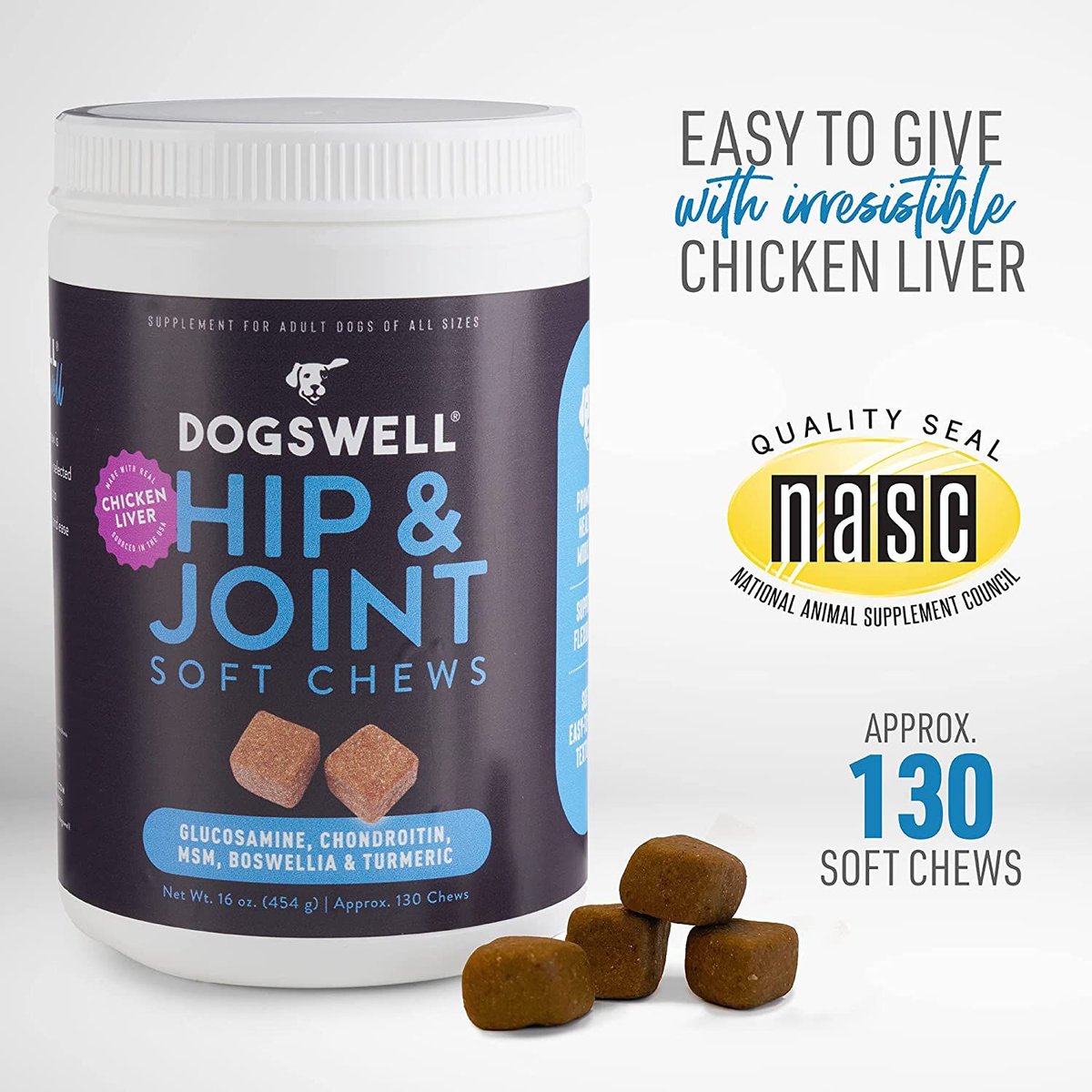 DOGSWELL Hip & Joint Chicken Liver Flavored Soft Chew Joint Supplement ...