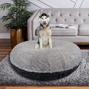 Bessie + Barnie Signature Short Shag Extra Plush Faux Fur Bagel Cat & Dog Bed, Mystic Grey & Serenity Grey, Small