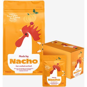 Made by Nacho Cage Free Chicken, Duck & Quail Recipe With Freeze-Dried Chicken Liver Dry Cat Food + Cage Free Chicken Recipe Cuts In Gravy With Bone Broth Wet Food