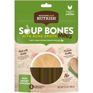 Rachael Ray Nutrish Soup Bones with Bone Broth Mini Savory Chicken Recipe Long-Lasting Dog Chews, 3.8-oz pouch, case of 8
