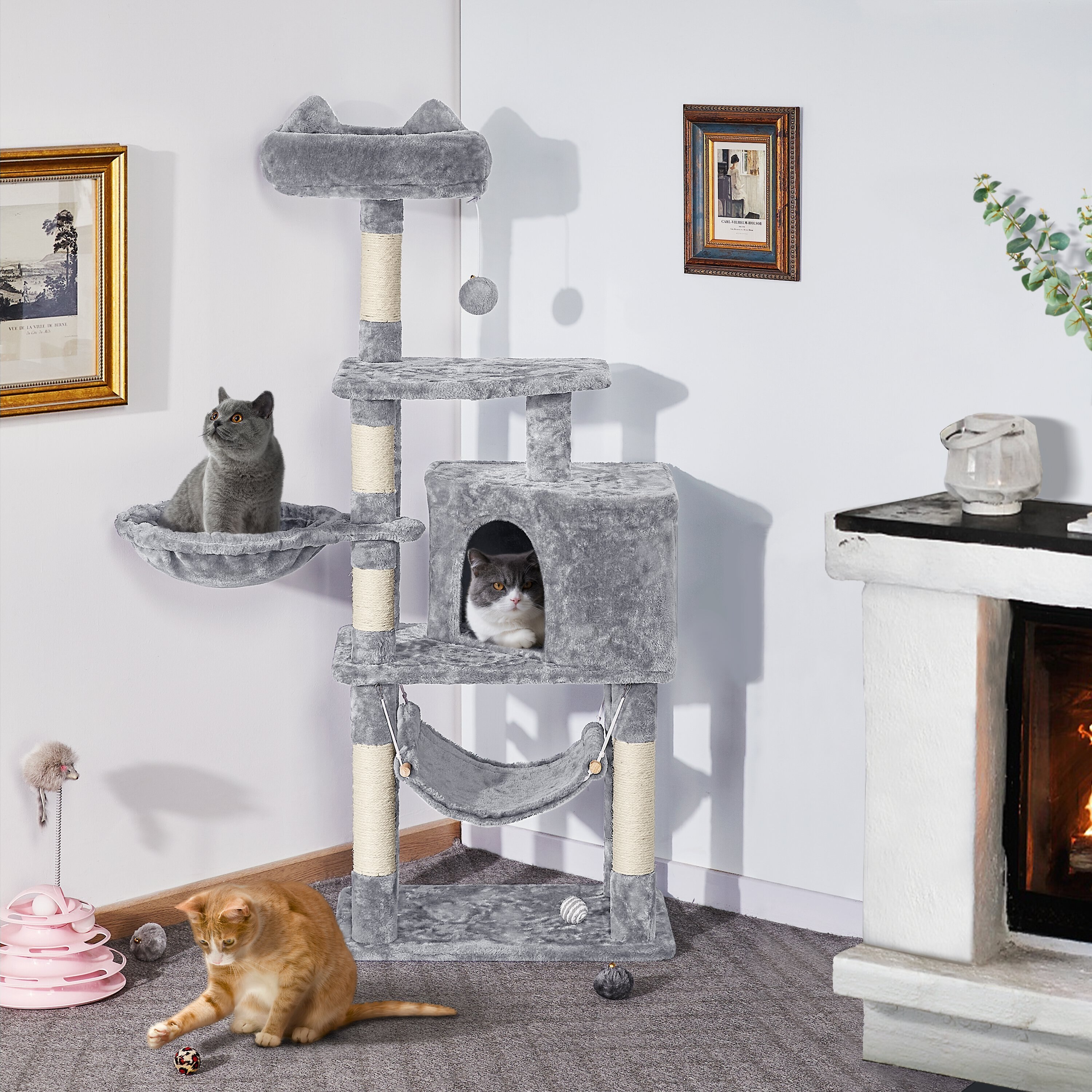 YAHEETECH 3Level Plush Cat Tree, Light Gray, Large Customer Questions