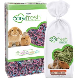 Carefresh Premium Western Timothy Hay, 24-oz bag + Small Animal Bedding, Confetti