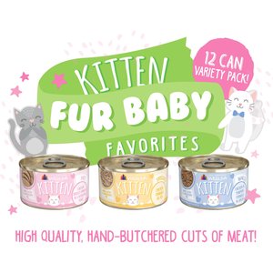 Weruva Kitten Fur Baby Favorites Chicken Flavored Shredded Wet Cat Food Variety Pack, 3-oz can, case of 12