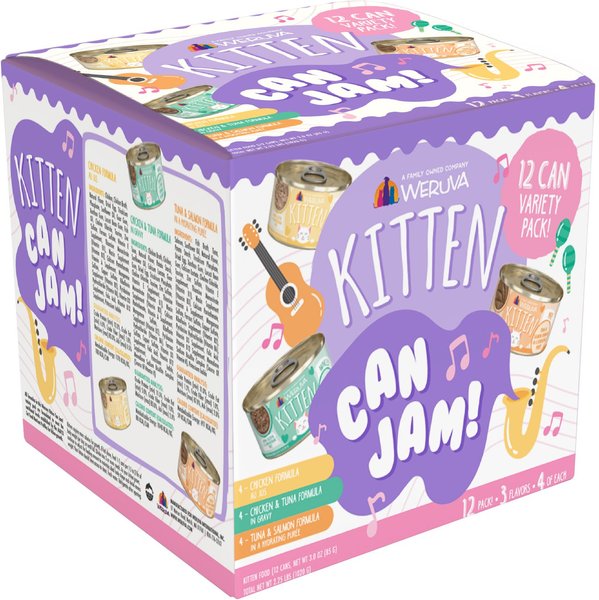 Weruva Kitten Can Jam! Chicken, Tuna, & Salmon Flavored Pate Canned Cat Food Variety Pack, 3-oz, case of 12 slide 1 of 8