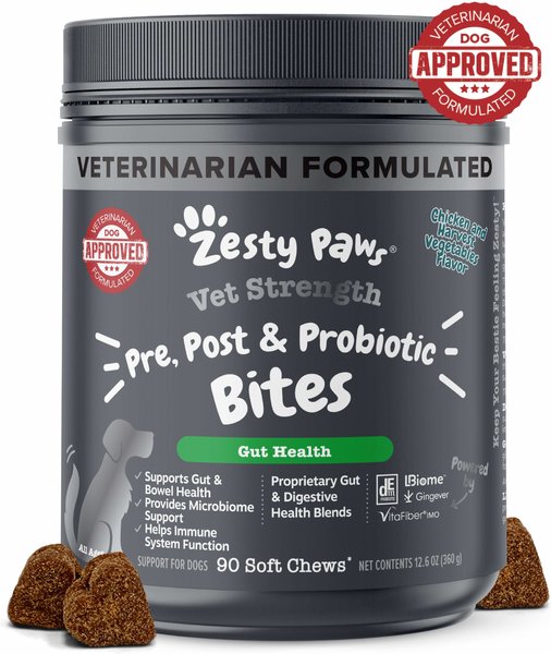 Zesty Paws Vet Prebiotic, Probiotic, & Postbiotic Digestive Dog Vitamins, 90 Count slide 1 of 6