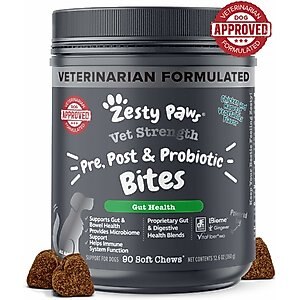 Zesty Paws Vet Prebiotic, Probiotic, & Postbiotic Digestive Dog Vitamins, 90 Count